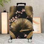 1-Piece Floral Gold Fan Geometric Black Cherry Blossom  Suitcase Luggage Cover, Stretch Protective Sleeve