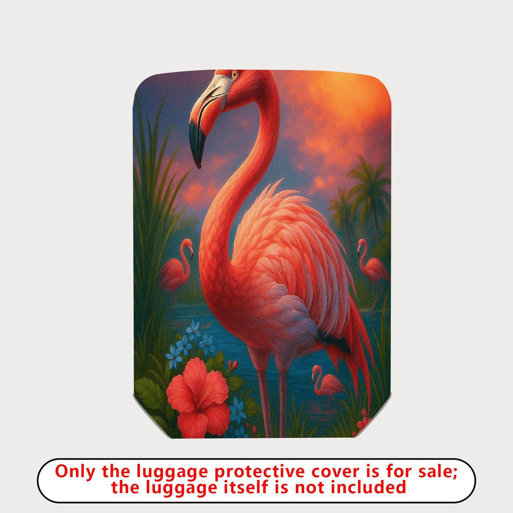 1-Piece Tropical Flamingo Sunset Landscape Hibiscus  Suitcase Luggage Cover, Stretch Protective Sleeve