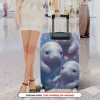 1-Piece Cute  Manatee Heart Floral Romantic  Suitcase Luggage Cover, Stretch Protective Sleeve