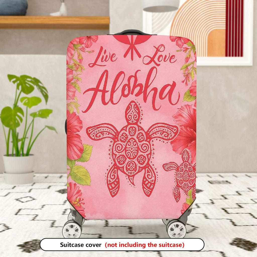 1-Piece Aloha Turtle Floral Pink Tropical  Suitcase Luggage Cover, Stretch Protective Sleeve