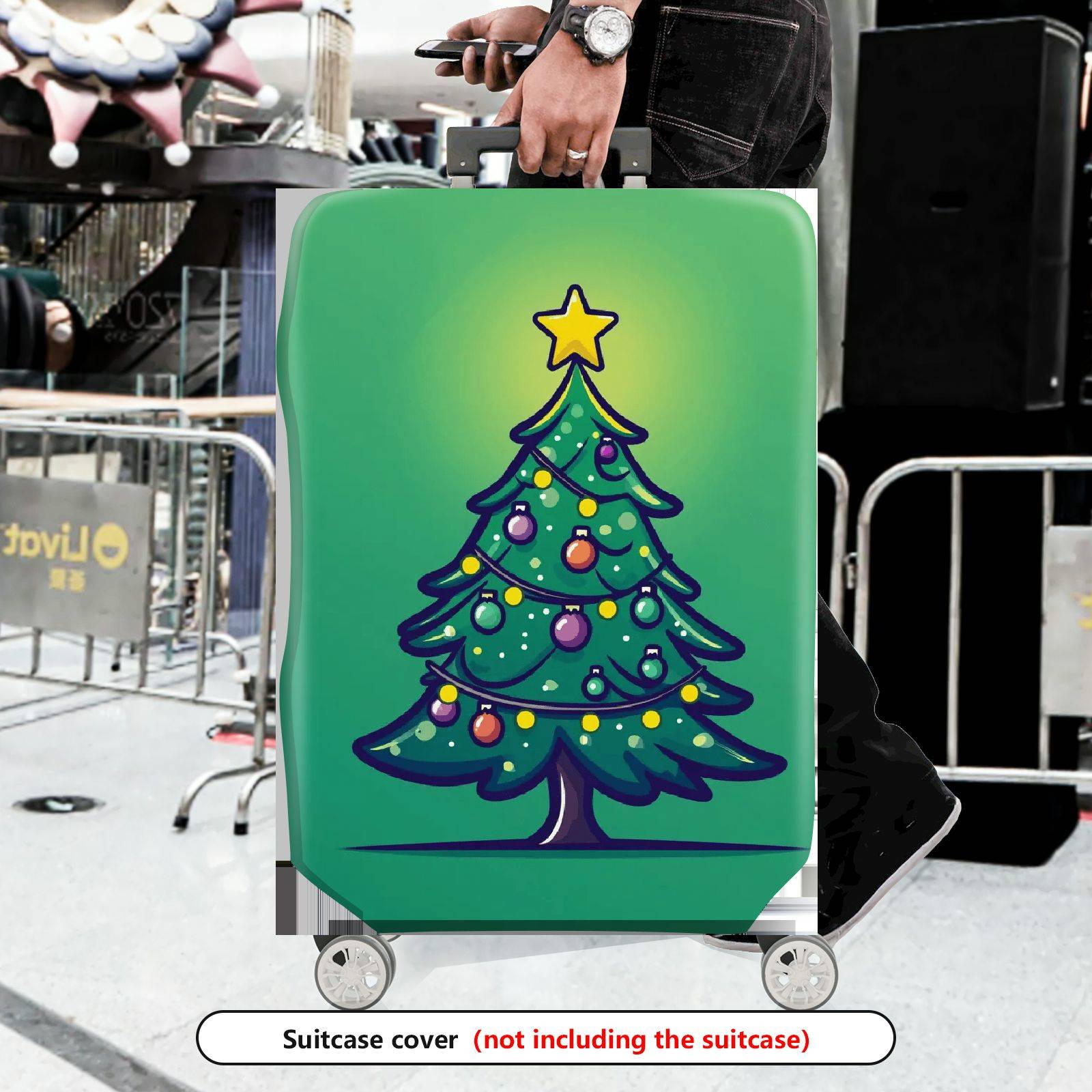 1-Piece Christmas Tree Festive Holiday Decoration Green Cheerful  Suitcase Luggage Cover, Stretch Protective Sleeve