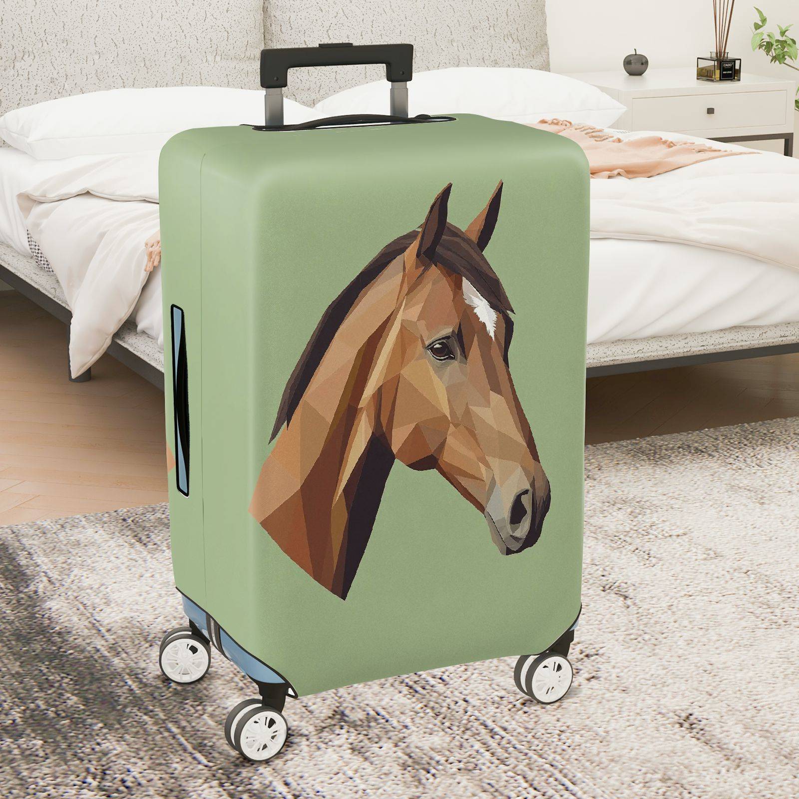 1-Piece Geometric Horse Art Animal Pattern Green  Suitcase Luggage Cover, Stretch Protective Sleeve
