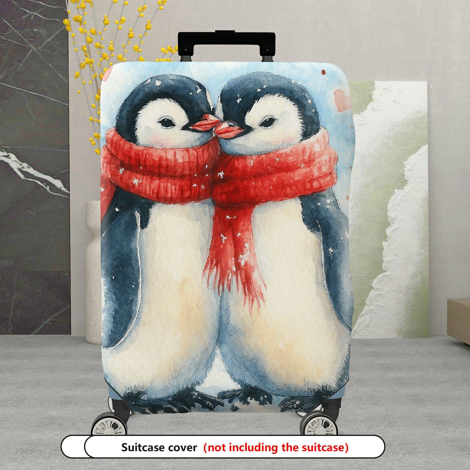 1-Piece Penguin Love Winter Christmas Holiday Valentine  Suitcase Luggage Cover, Stretch Protective Sleeve