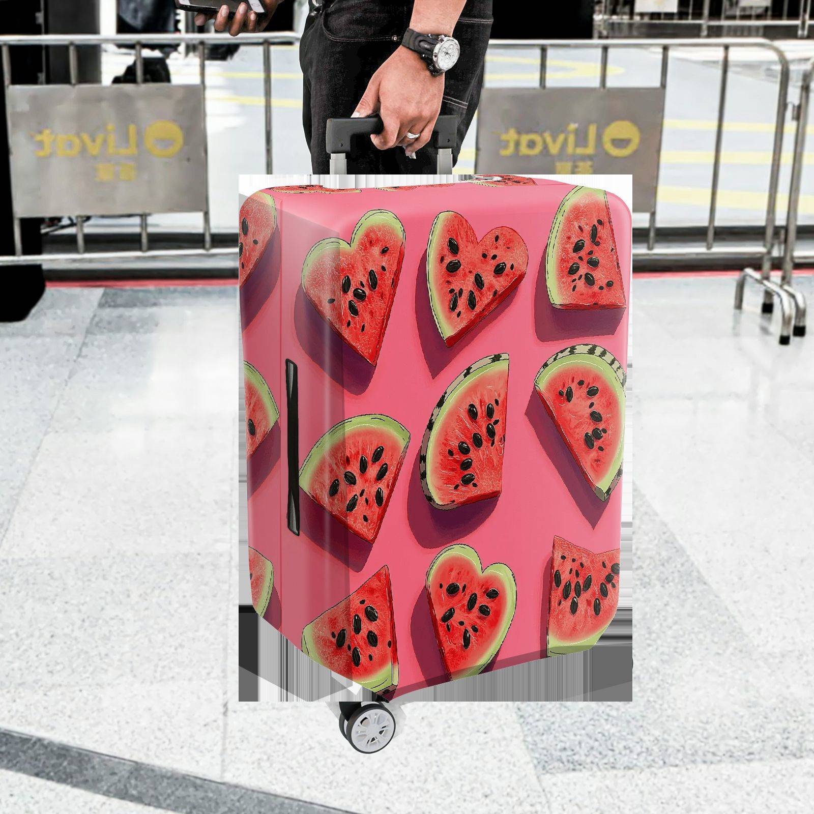 1-Piece Watermelon Heart Fruit Pink Cute Fun Colorful  Suitcase Luggage Cover, Stretch Protective Sleeve