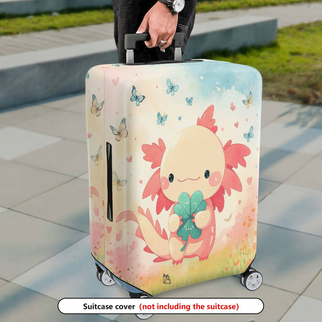 1-Piece Cute Axolotl Butterfly Floral Pink  Suitcase Luggage Cover, Stretch Protective Sleeve