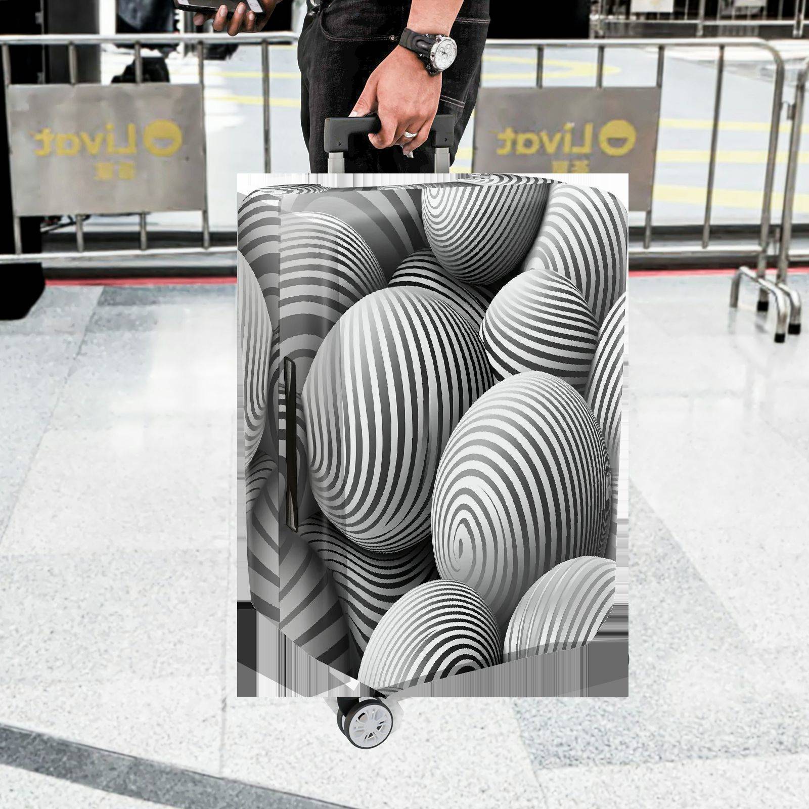 1-Piece Monochrome Striped Abstract Geometric Illusion Artistic  Suitcase Luggage Cover, Stretch Protective Sleeve