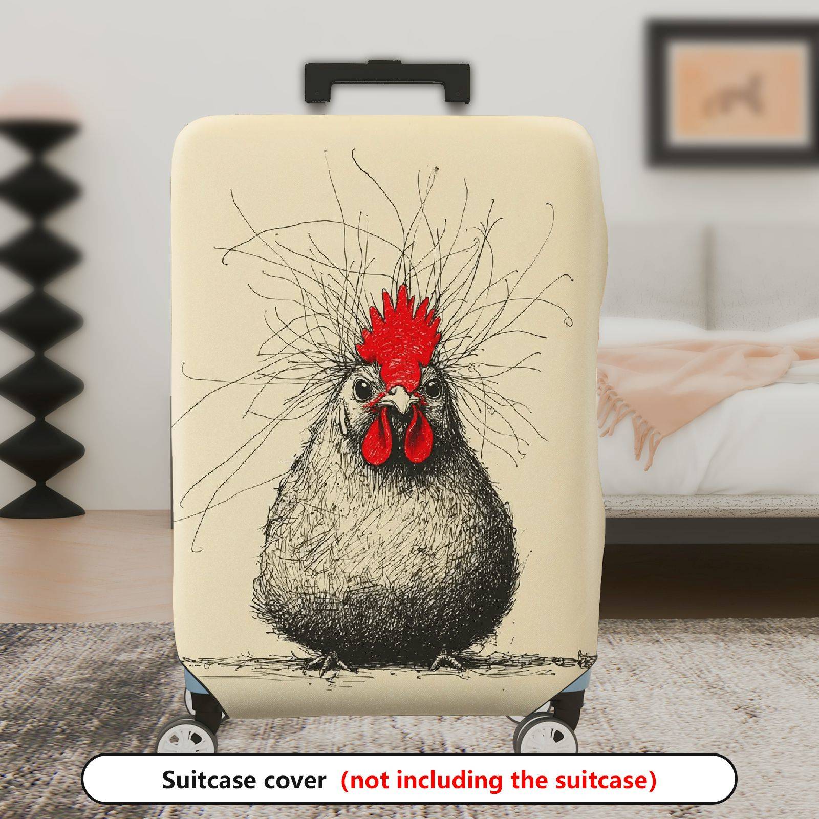1-Piece Artistic Chicken Sketch  Animal Graphic Fun  Suitcase Luggage Cover, Stretch Protective Sleeve