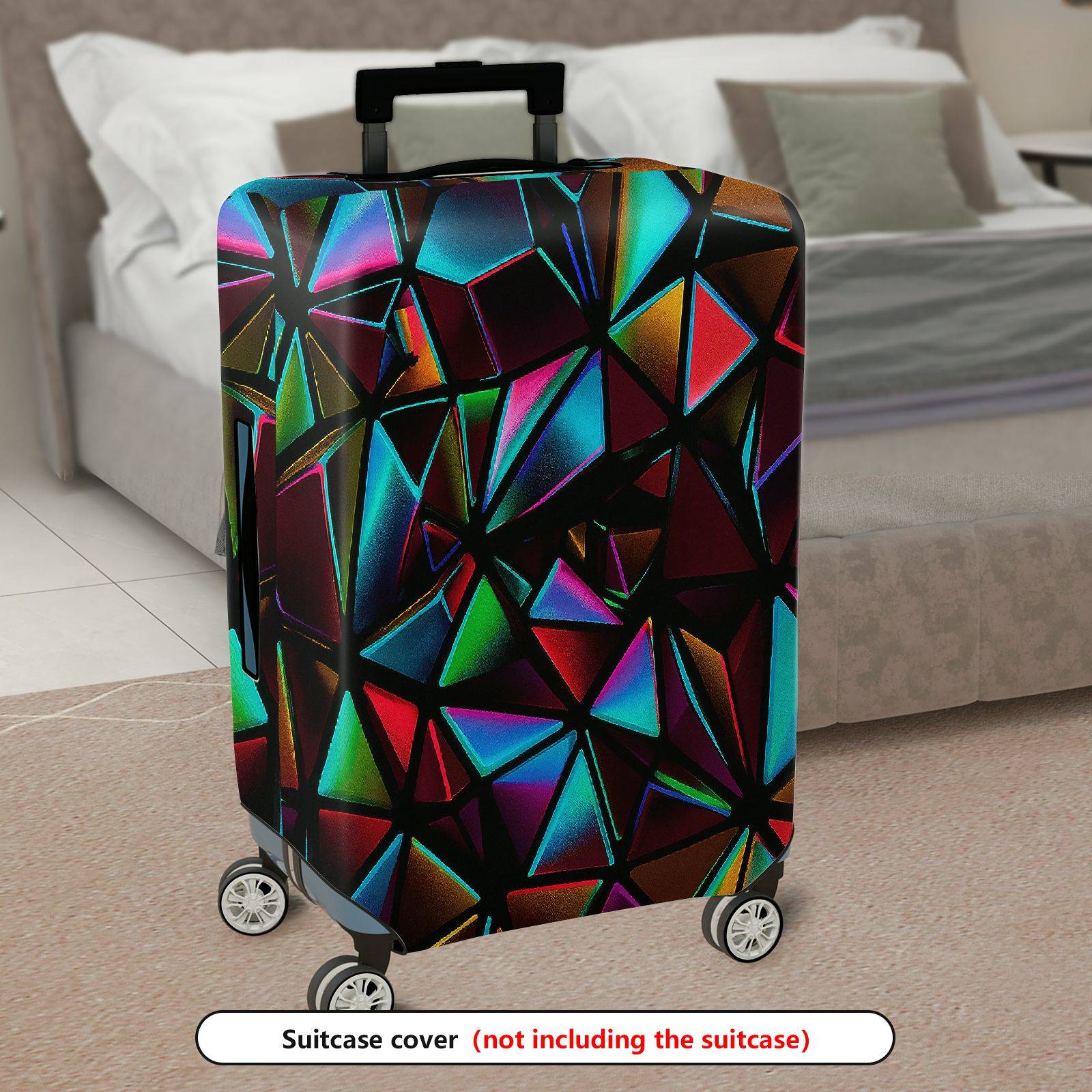 1-Piece Abstract Geometric Vibrant Colorful Prism Modern  Suitcase Luggage Cover, Stretch Protective Sleeve
