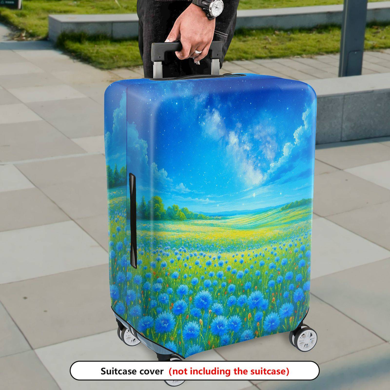1-Piece Starry Sky Field Meadow Nature Landscape Cosmic  Suitcase Luggage Cover, Stretch Protective Sleeve