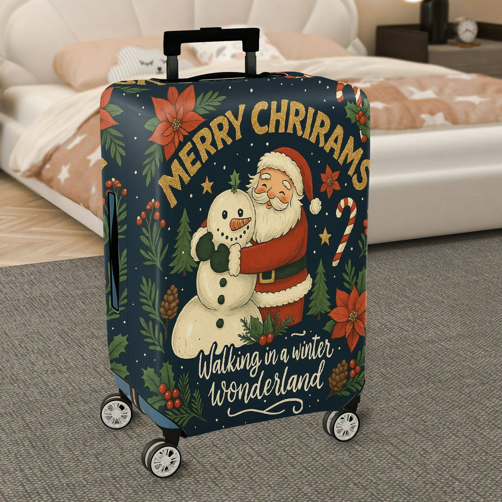 1-Piece Santa Snowman Christmas Winter Wonderland Holiday  Suitcase Luggage Cover, Stretch Protective Sleeve
