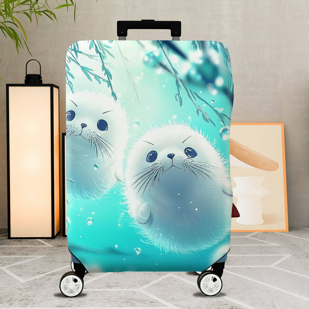 1-Piece Cute Seal Ocean Blue Raindrop Artful  Suitcase Luggage Cover, Stretch Protective Sleeve