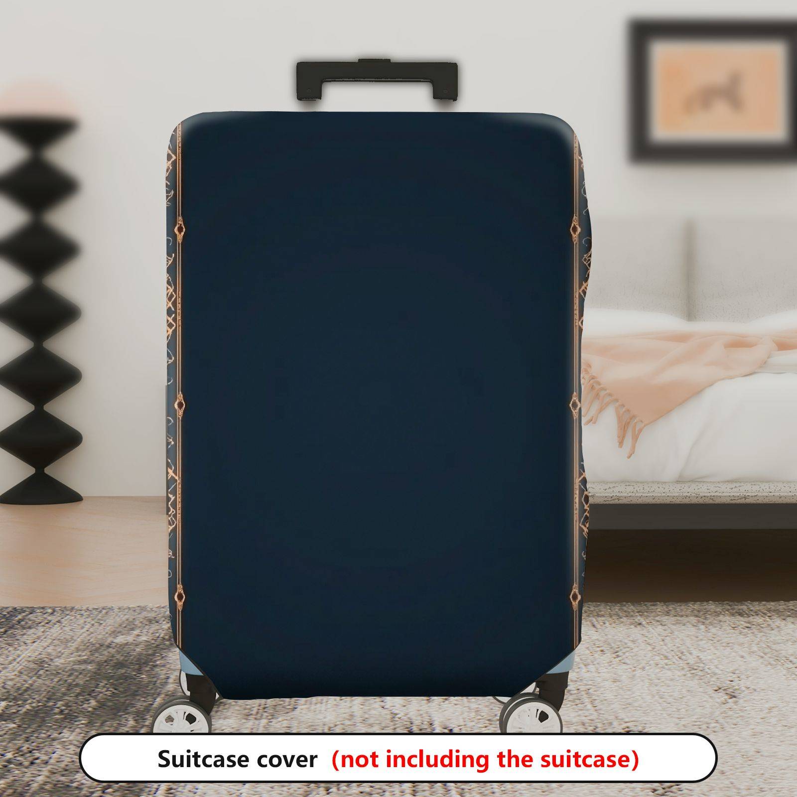 1-Piece Vintage Geometric Ornate Elegant Navy  Suitcase Luggage Cover, Stretch Protective Sleeve