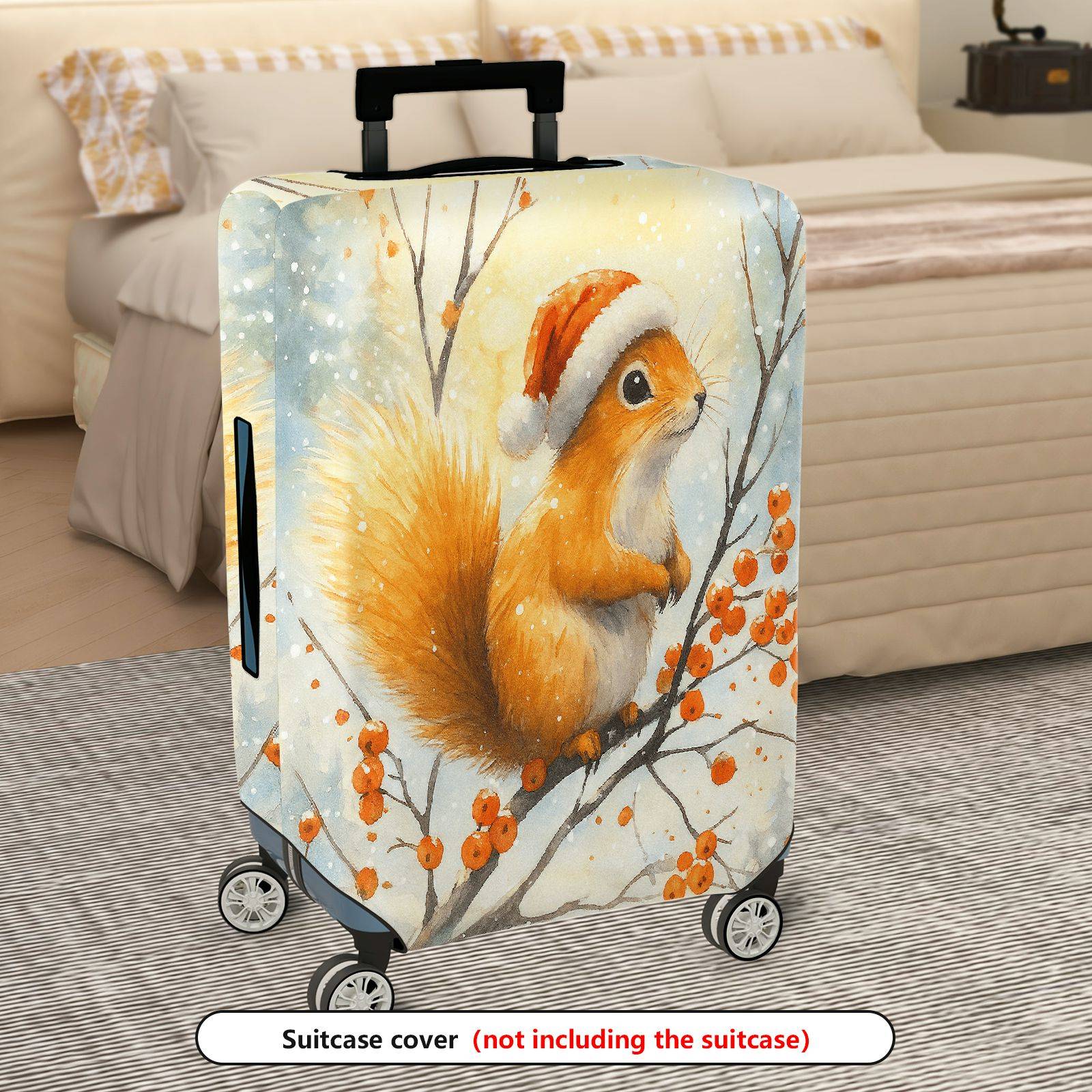 1-Piece Christmas Holiday Snow Squirrel Orange Berry  Suitcase Luggage Cover, Stretch Protective Sleeve