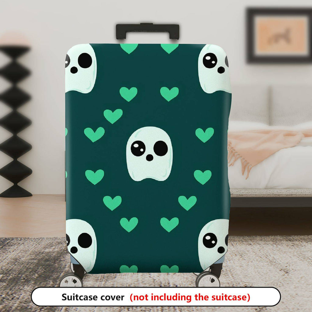 1-Piece Ghost Heart Love Cute Fun Green  Suitcase Luggage Cover, Stretch Protective Sleeve