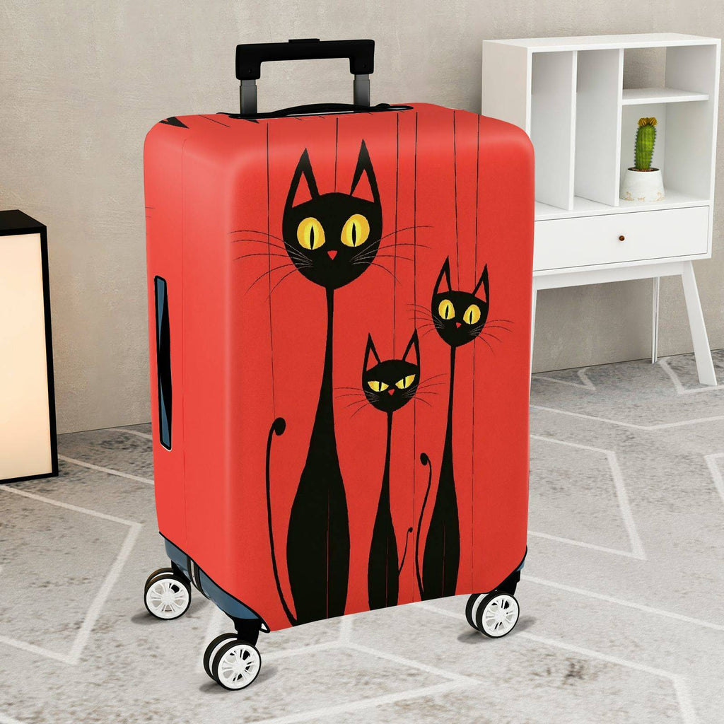 1-Piece Black Cat Red Abstract Artistic Stylish Cute  Suitcase Luggage Cover, Stretch Protective Sleeve