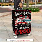 1-Piece Ambulance Saving Lives Heart EKG Emergency Red  Suitcase Luggage Cover, Stretch Protective Sleeve