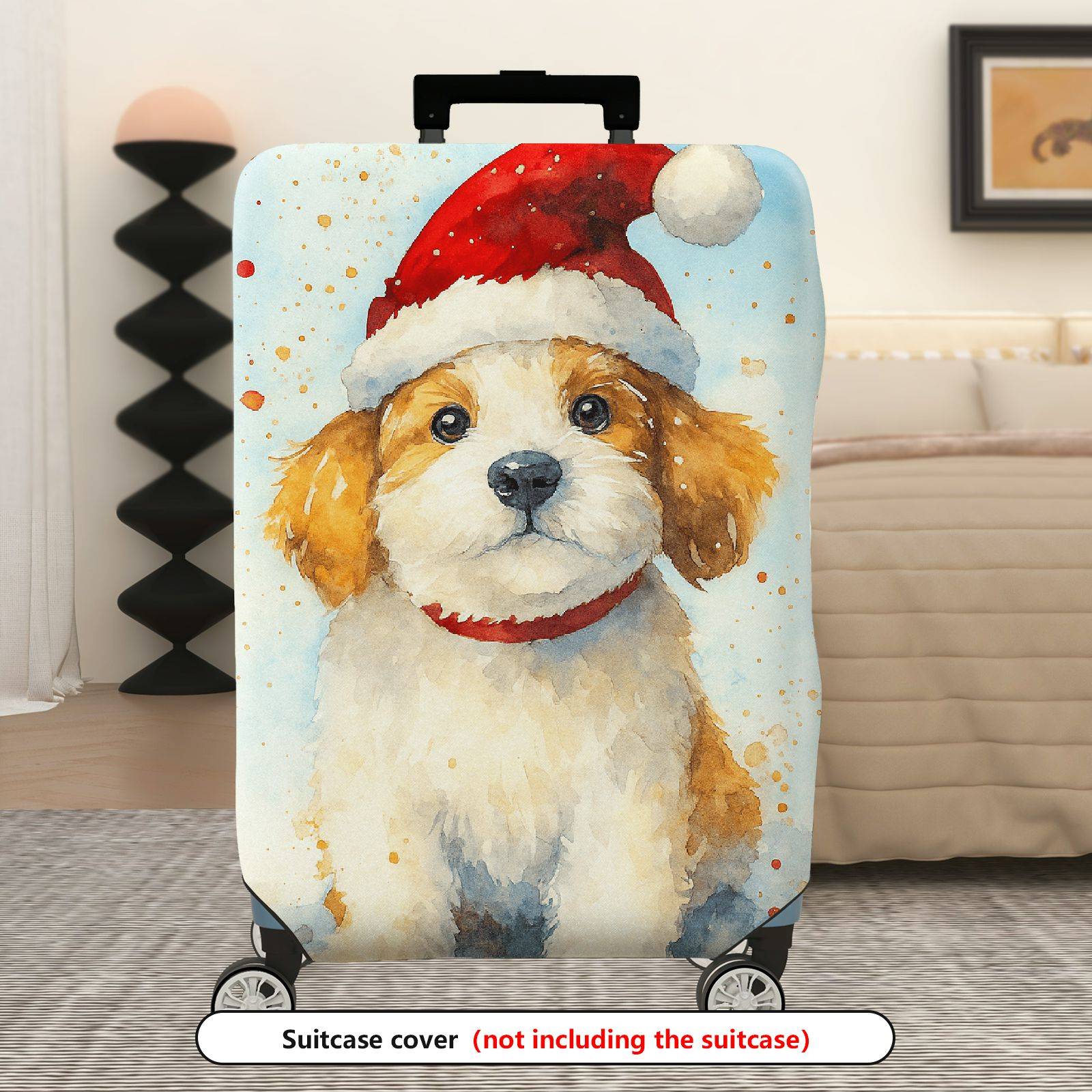 1-Piece Christmas Dog Santa Holiday Festive  Suitcase Luggage Cover, Stretch Protective Sleeve