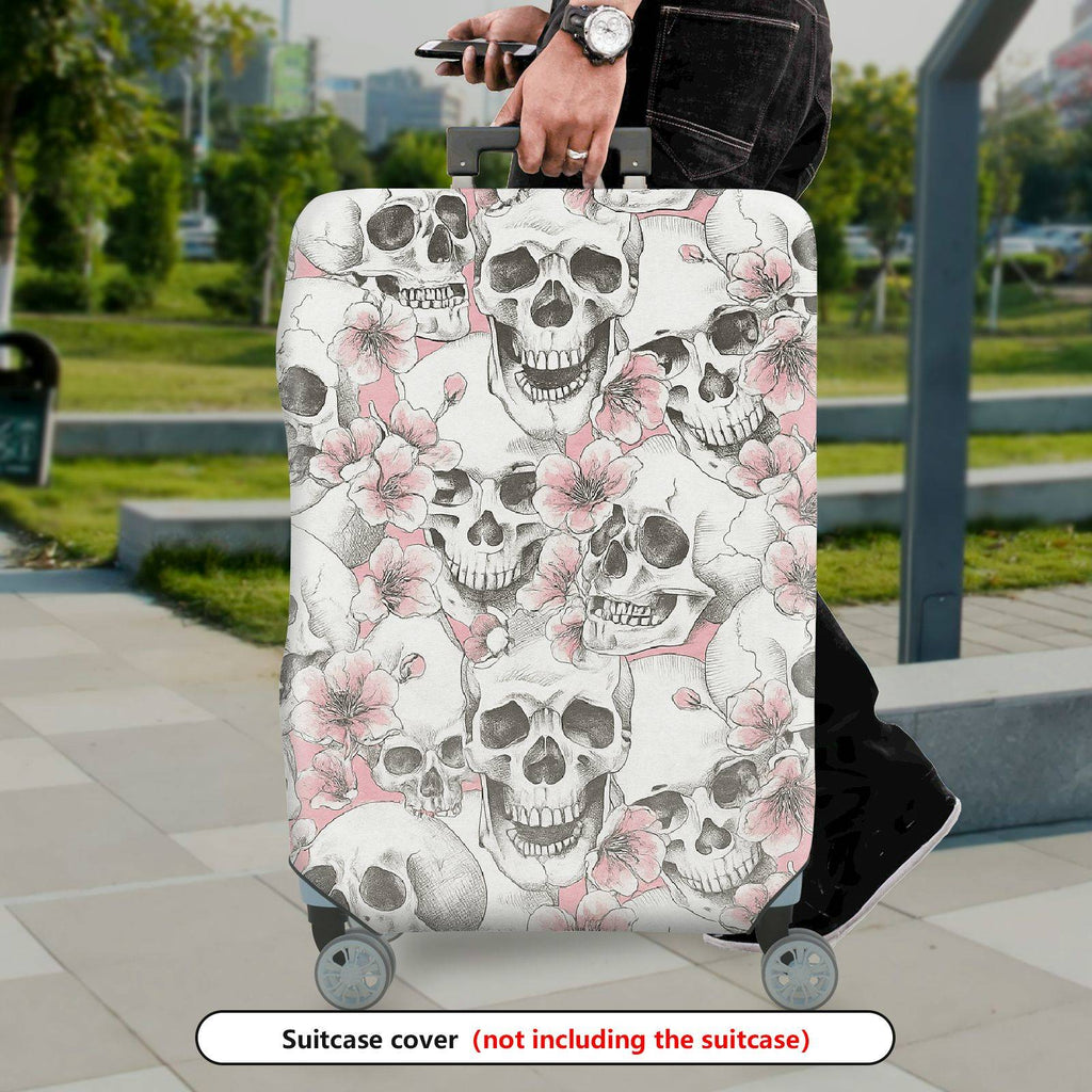 1-Piece Skull Floral Pink Gray Pattern Stylish Luggage  Suitcase Luggage Cover, Stretch Protective Sleeve