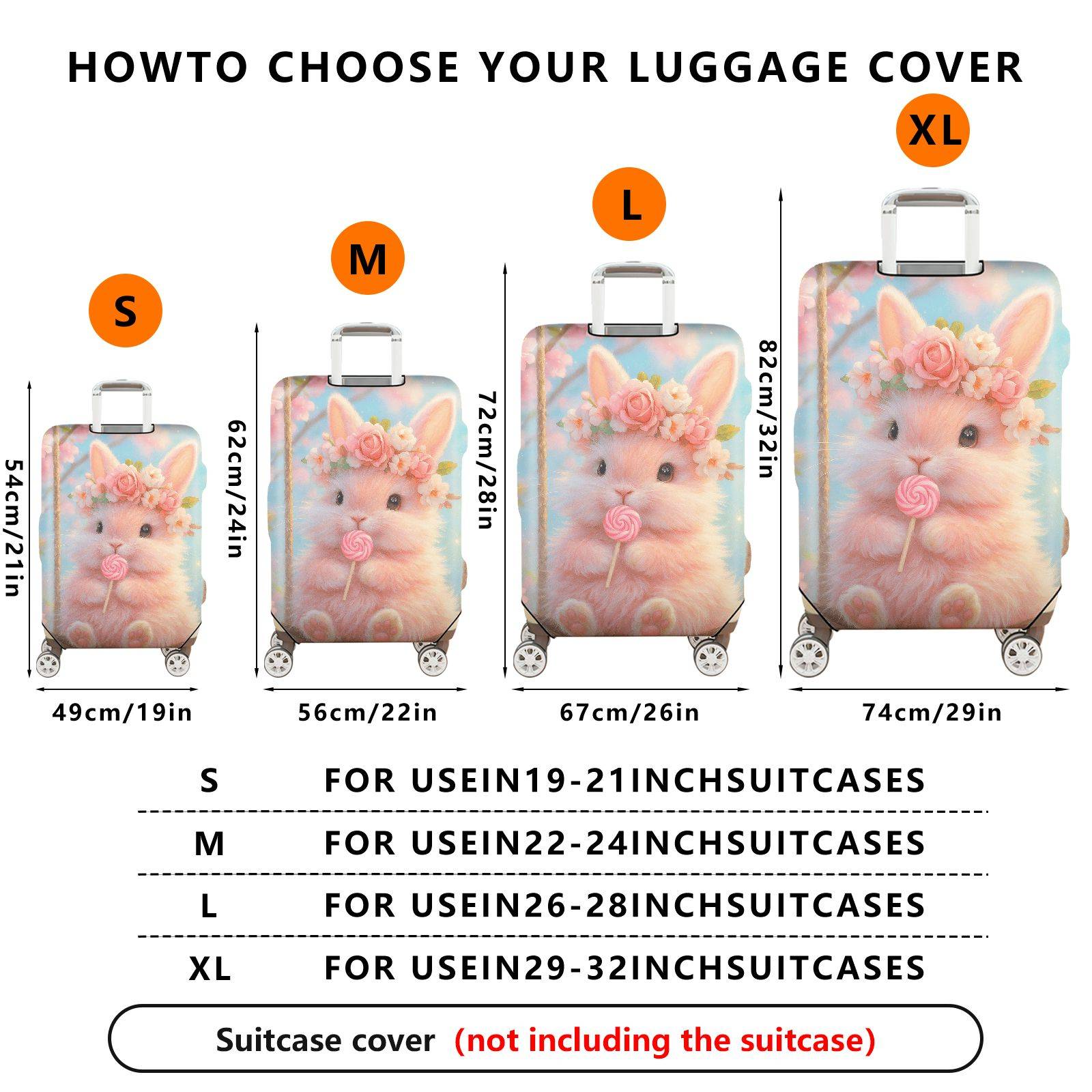 1-Piece Cute Floral Bunny Candy Swing Pastel  Suitcase Luggage Cover, Stretch Protective Sleeve
