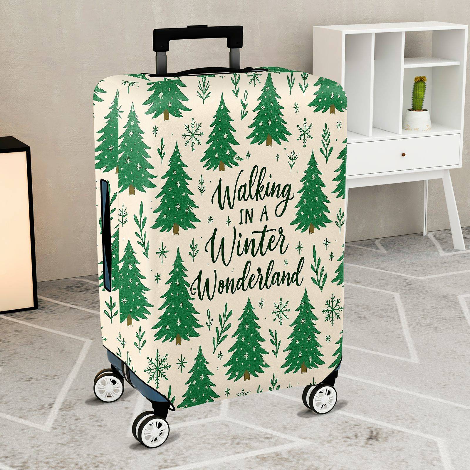 1-Piece Christmas Tree Winter Wonderland Snowflakes Festive Holiday  Suitcase Luggage Cover, Stretch Protective Sleeve