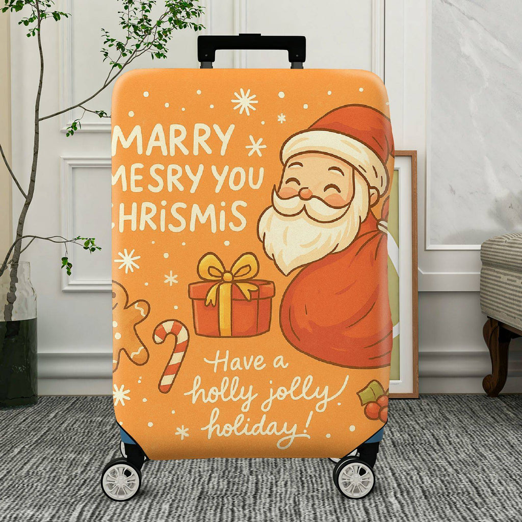 1-Piece Christmas Santa Claus Gingerbread Gift Joyful Holiday  Suitcase Luggage Cover, Stretch Protective Sleeve