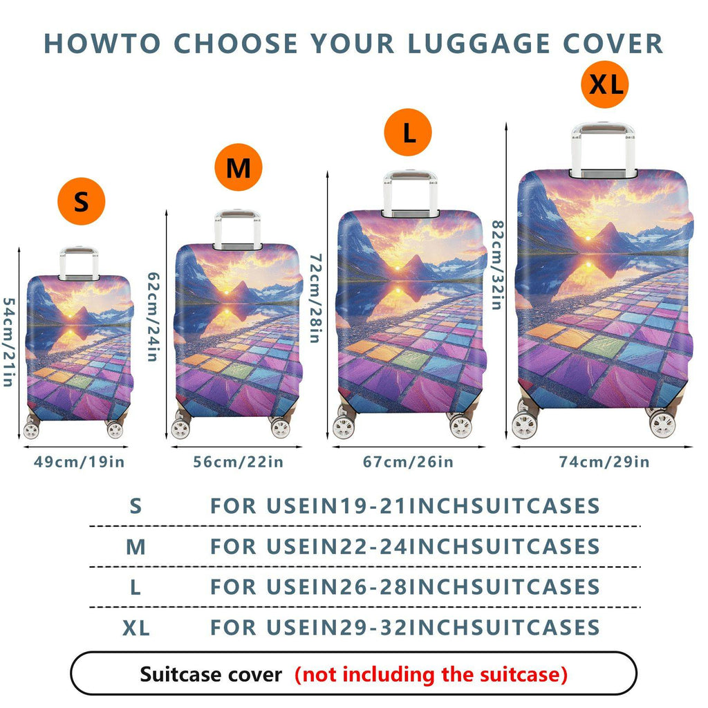 1-Piece Sunset Mountain Reflection Colorful Geometric Scenic  Suitcase Luggage Cover, Stretch Protective Sleeve