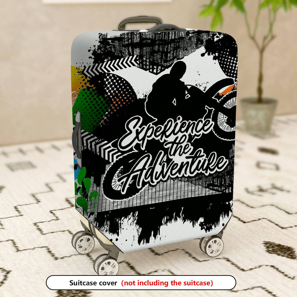 1-Piece Adventure Motorcycle Silhouette Artistic Expression Graffiti Text  Suitcase Luggage Cover, Stretch Protective Sleeve