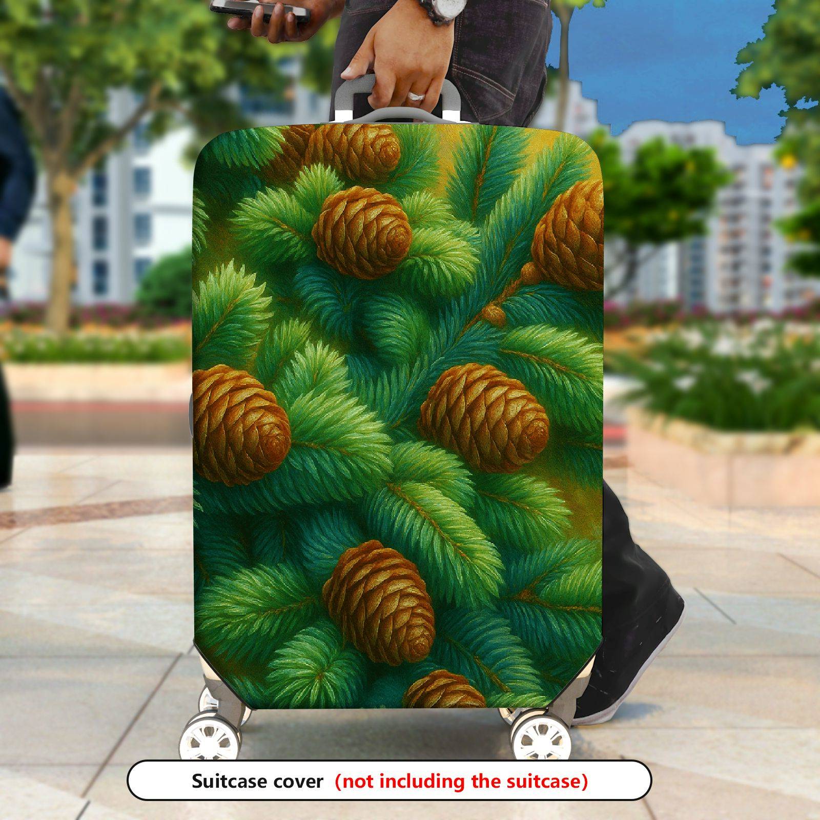 1-Piece Pine Tree Cone Evergreen Holiday Nature Winter  Suitcase Luggage Cover, Stretch Protective Sleeve