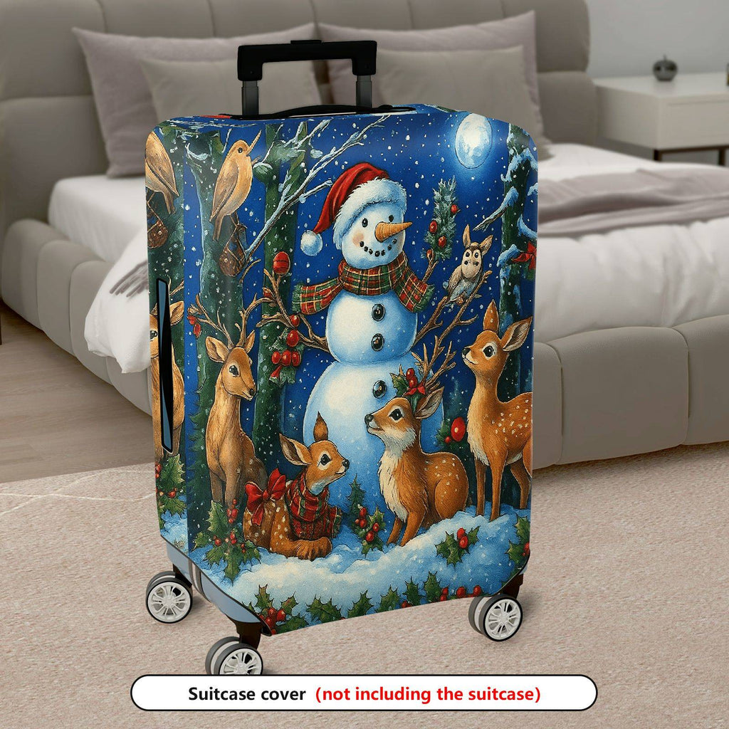 1-Piece Snowman Reindeer Winter Holiday Night Christmas  Suitcase Luggage Cover, Stretch Protective Sleeve