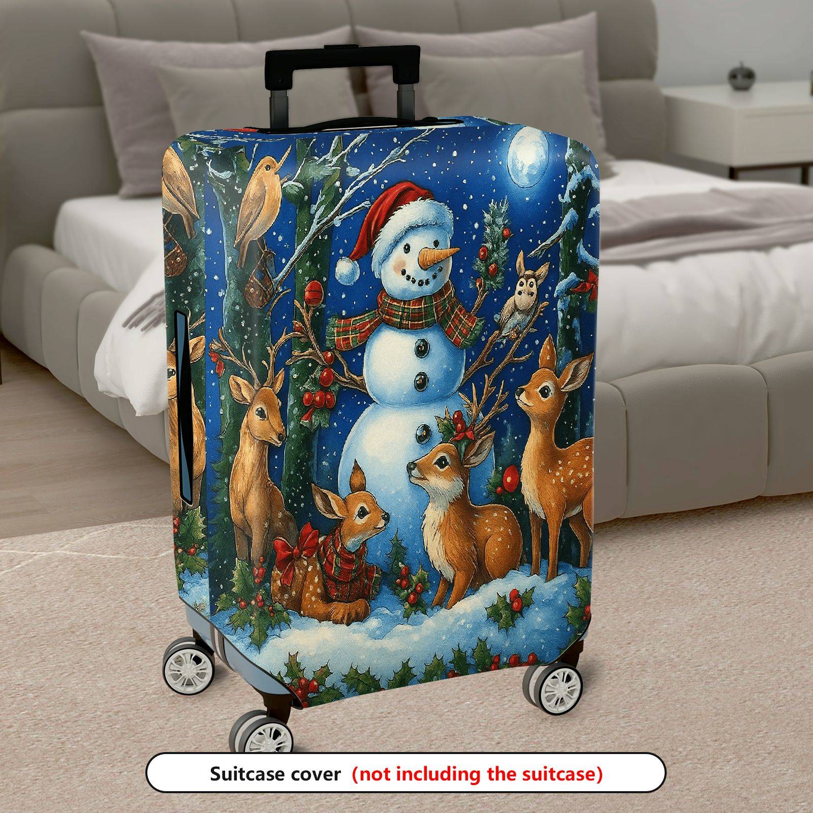 1-Piece Snowman Reindeer Winter Holiday Night Christmas  Suitcase Luggage Cover, Stretch Protective Sleeve