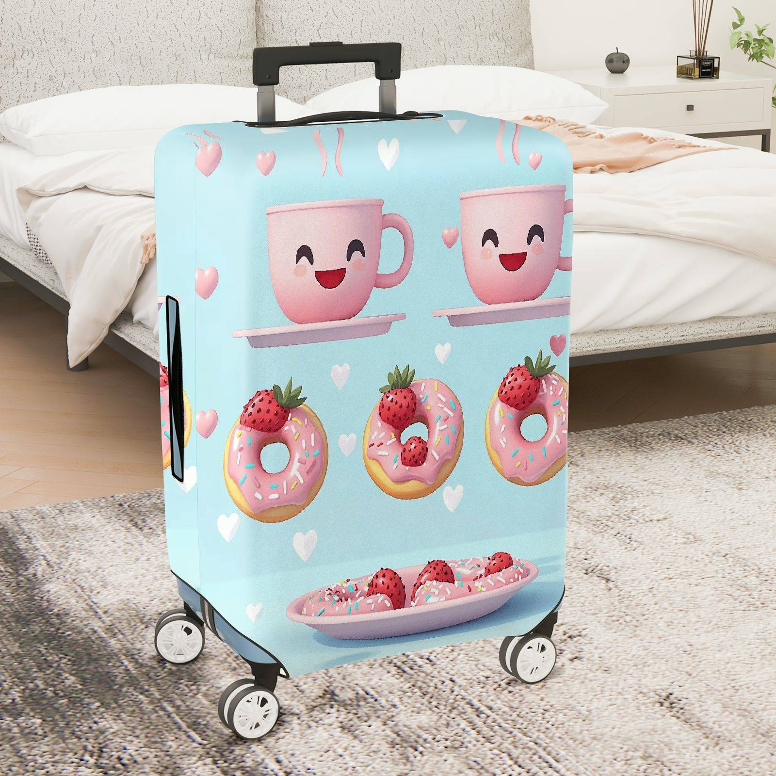 1-Piece Cute  Donut Strawberry Coffee Heart  Suitcase Luggage Cover, Stretch Protective Sleeve