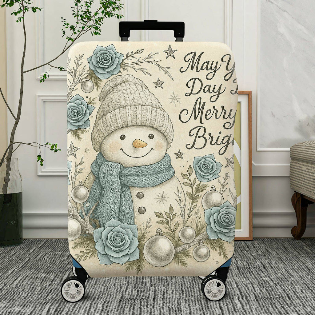 1-Piece Snowman Winter Holiday Christmas Floral Star  Suitcase Luggage Cover, Stretch Protective Sleeve