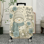 1-Piece Snowman Winter Holiday Christmas Floral Star  Suitcase Luggage Cover, Stretch Protective Sleeve