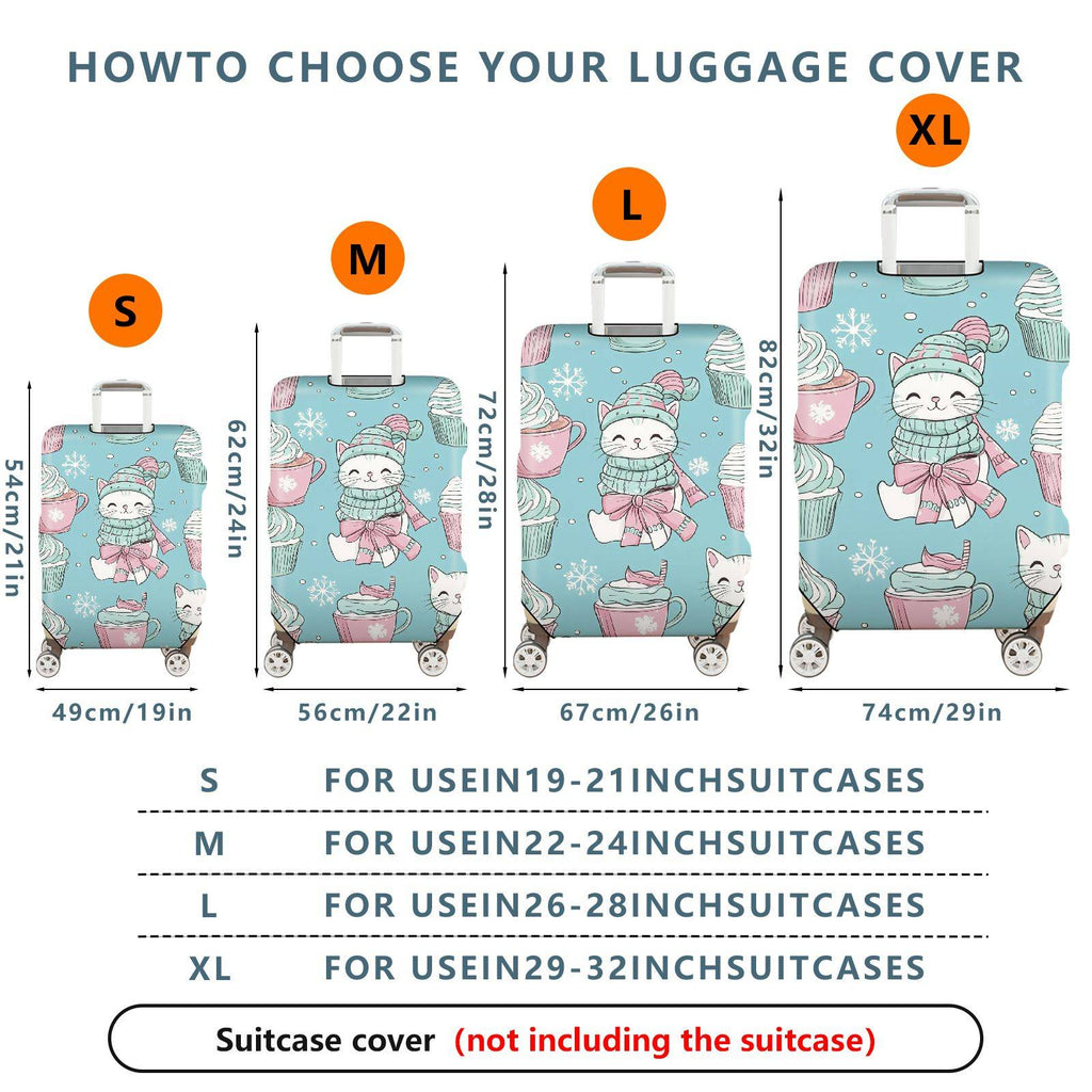 1-Piece Cute Cat Snowflake Cupcake Winter Christmas  Suitcase Luggage Cover, Stretch Protective Sleeve
