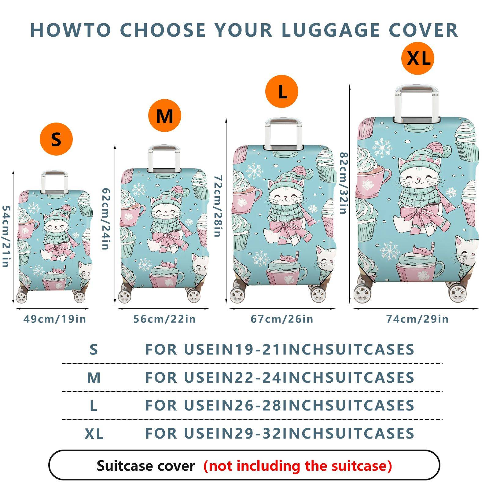 1-Piece Cute Cat Snowflake Cupcake Winter Christmas  Suitcase Luggage Cover, Stretch Protective Sleeve