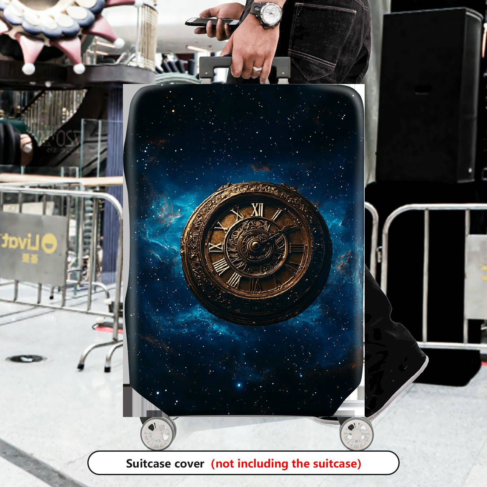 1-Piece Cosmic Time Galaxy Clock Universe Starry Night  Suitcase Luggage Cover, Stretch Protective Sleeve