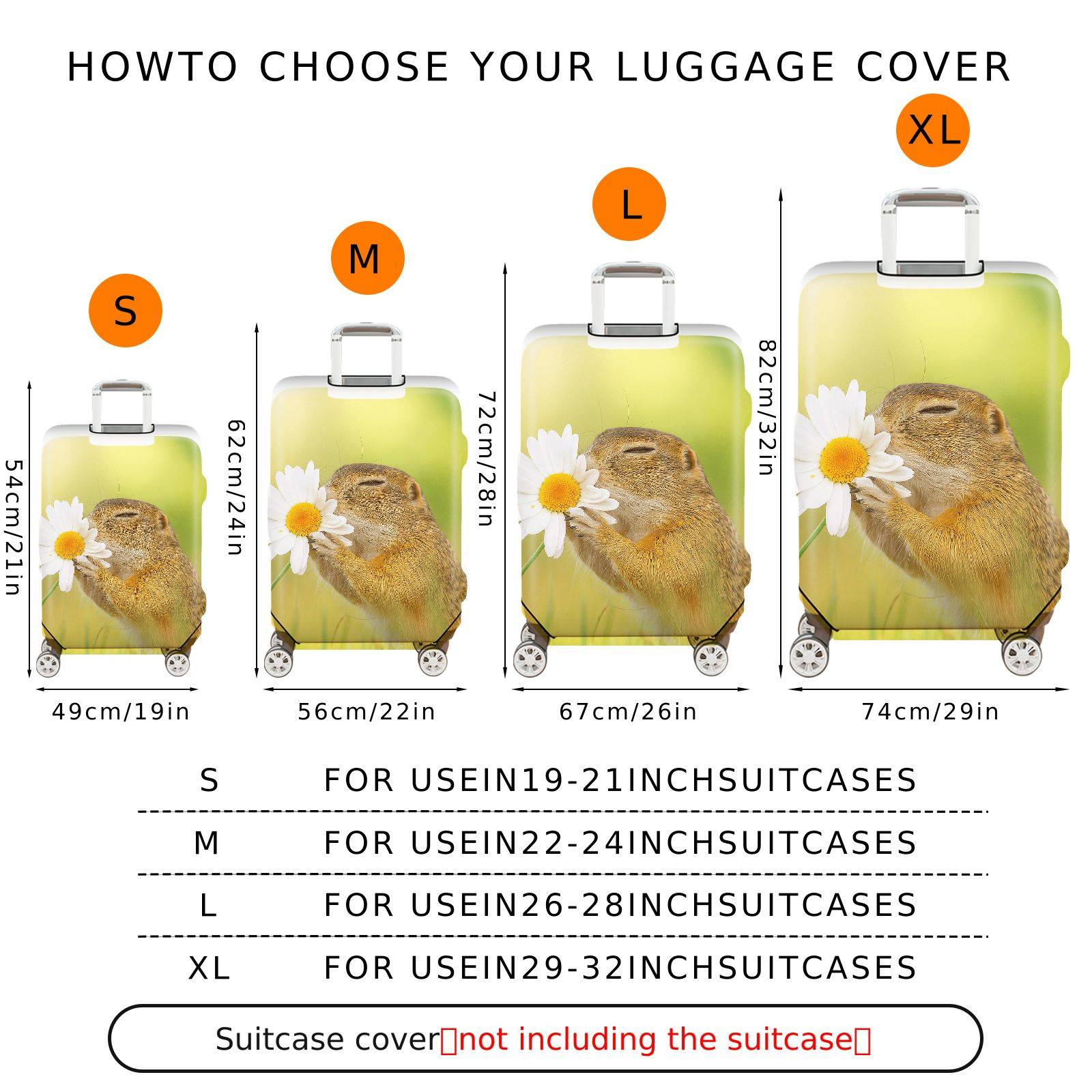 1-Piece Cute Animal Flower Nature Spring Travel  Suitcase Luggage Cover, Stretch Protective Sleeve