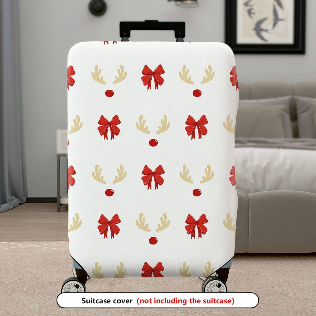 1-Piece Holiday Reindeer Bow Festive Cheerful Joyful  Suitcase Luggage Cover, Stretch Protective Sleeve