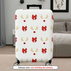 1-Piece Holiday Reindeer Bow Festive Cheerful Joyful  Suitcase Luggage Cover, Stretch Protective Sleeve