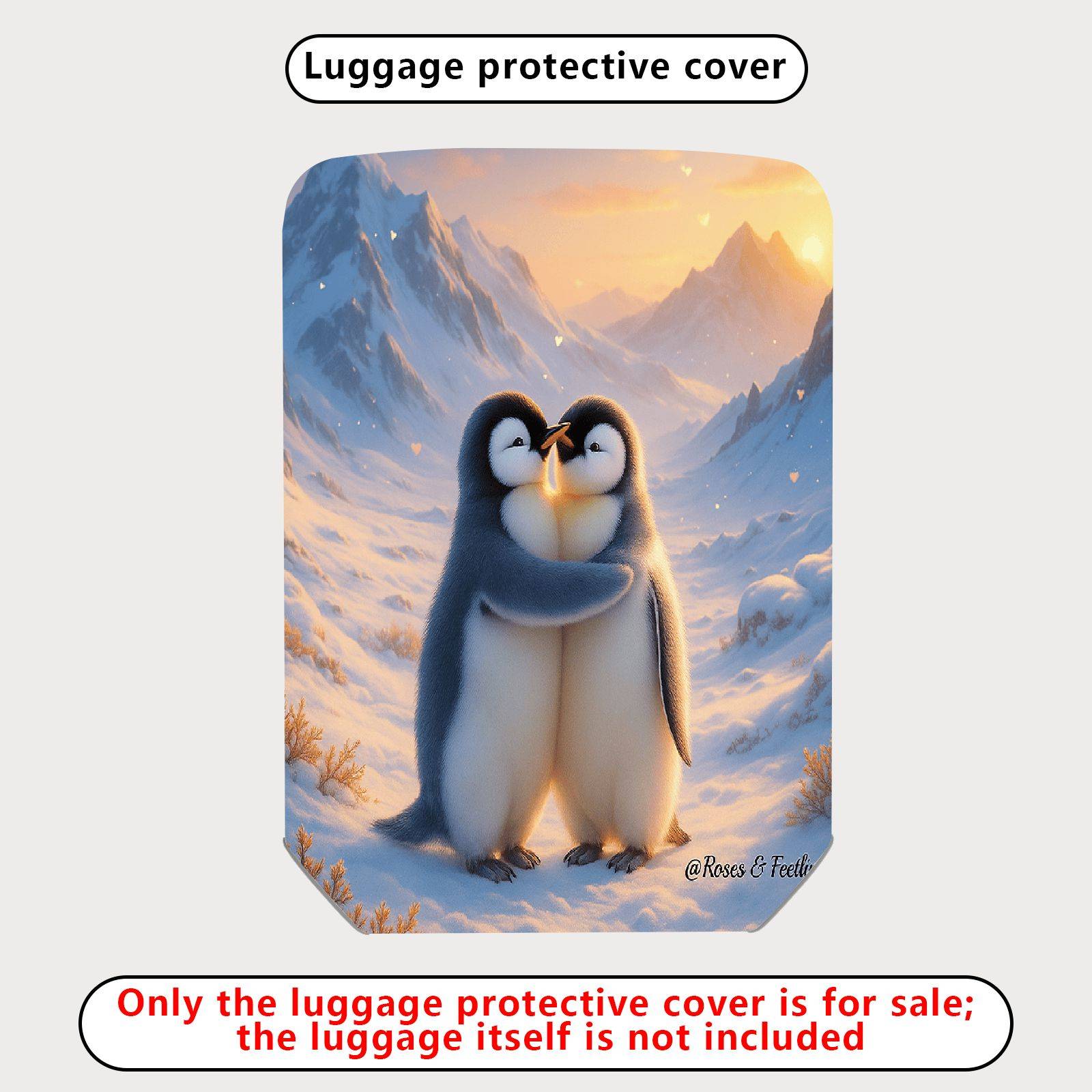 1-Piece Cute Penguin Snow Winter Mountain Romantic  Suitcase Luggage Cover, Stretch Protective Sleeve