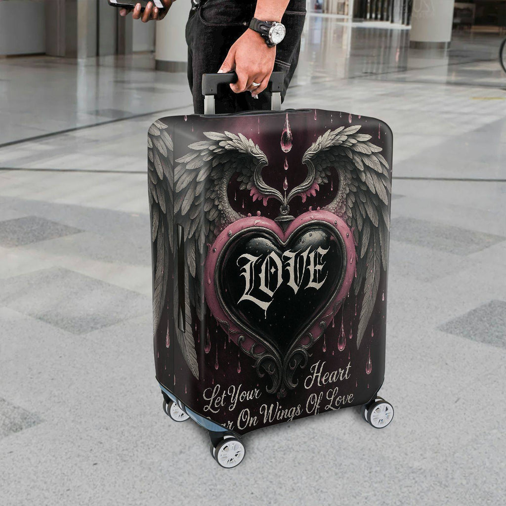 1-Piece Love Heart Wings Gothic Romantic Artistic  Suitcase Luggage Cover, Stretch Protective Sleeve