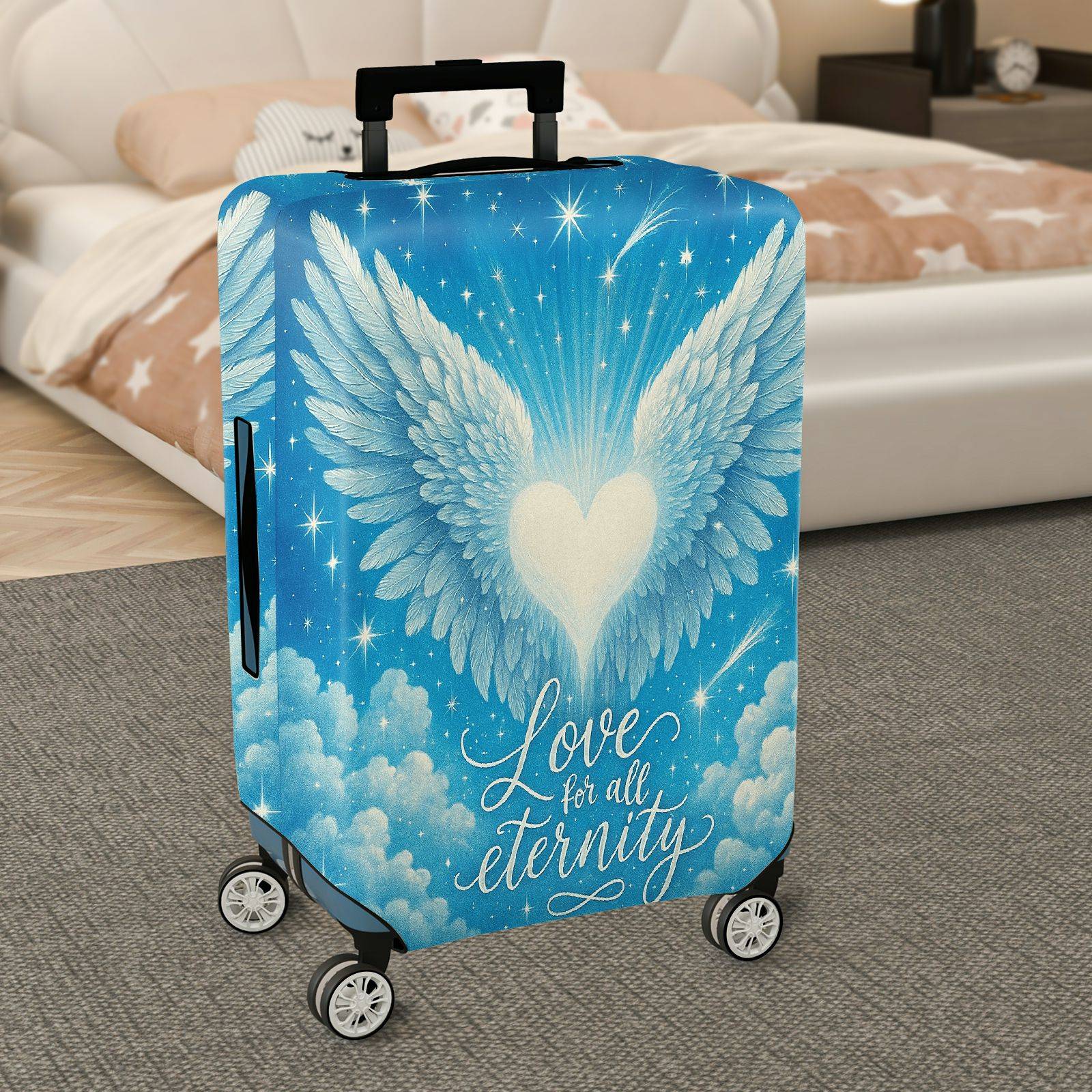 1-Piece Angel Heart Wings Starry Sky Eternal Love  Suitcase Luggage Cover, Stretch Protective Sleeve