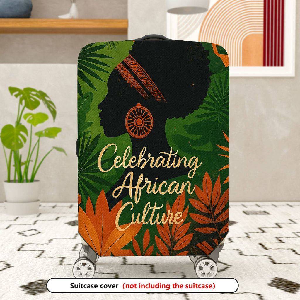1-Piece African Culture Green Orange Black Silhouette Leaves  Suitcase Luggage Cover, Stretch Protective Sleeve