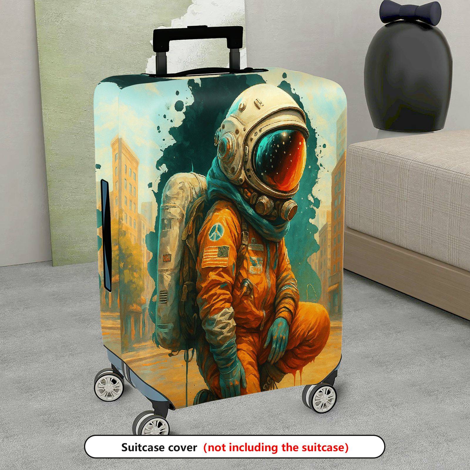 1-Piece Astronaut Galaxy Retro Urban Peace  Suitcase Luggage Cover, Stretch Protective Sleeve