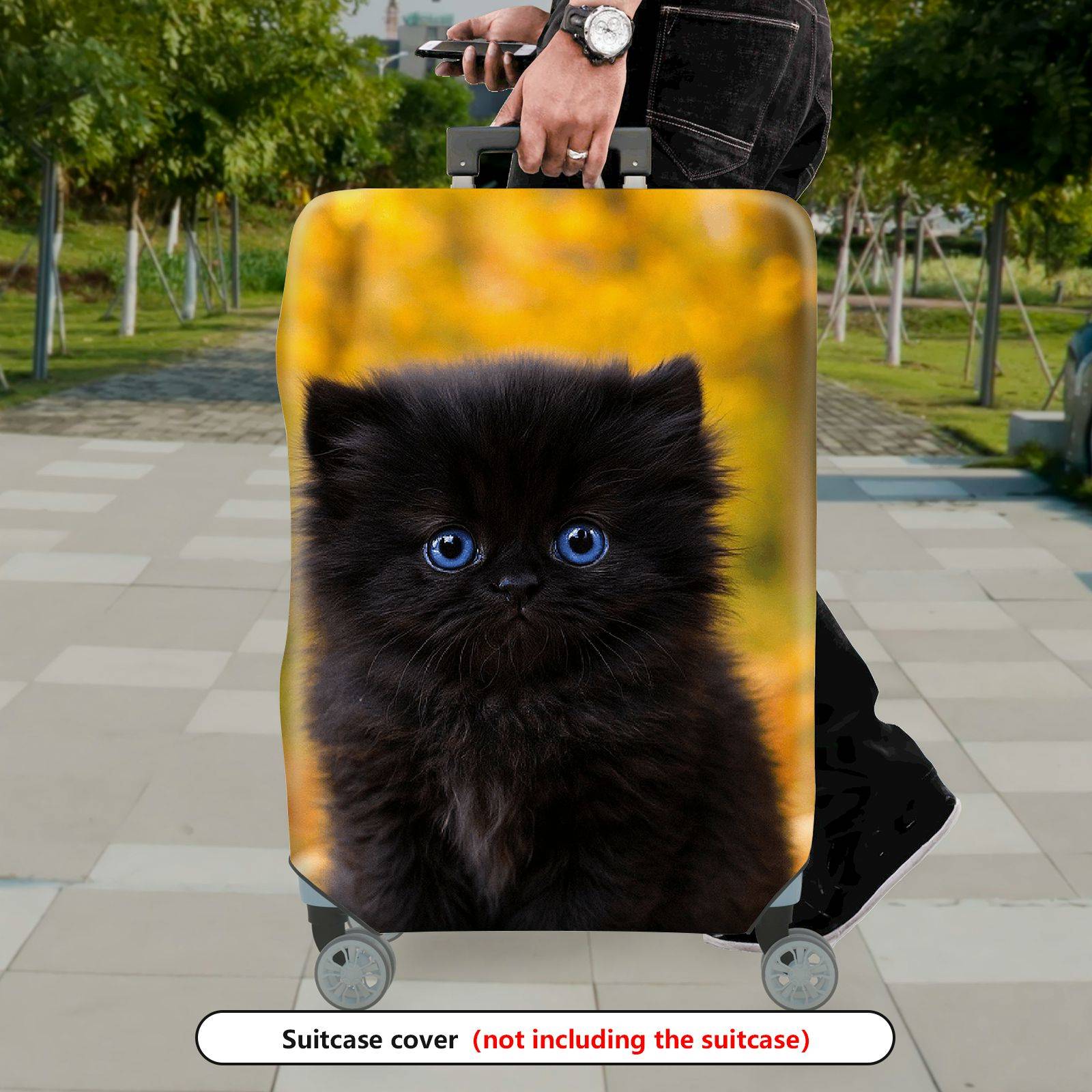 1-Piece Cute Black Cat Autumn Nature Animal Theme  Suitcase Luggage Cover, Stretch Protective Sleeve