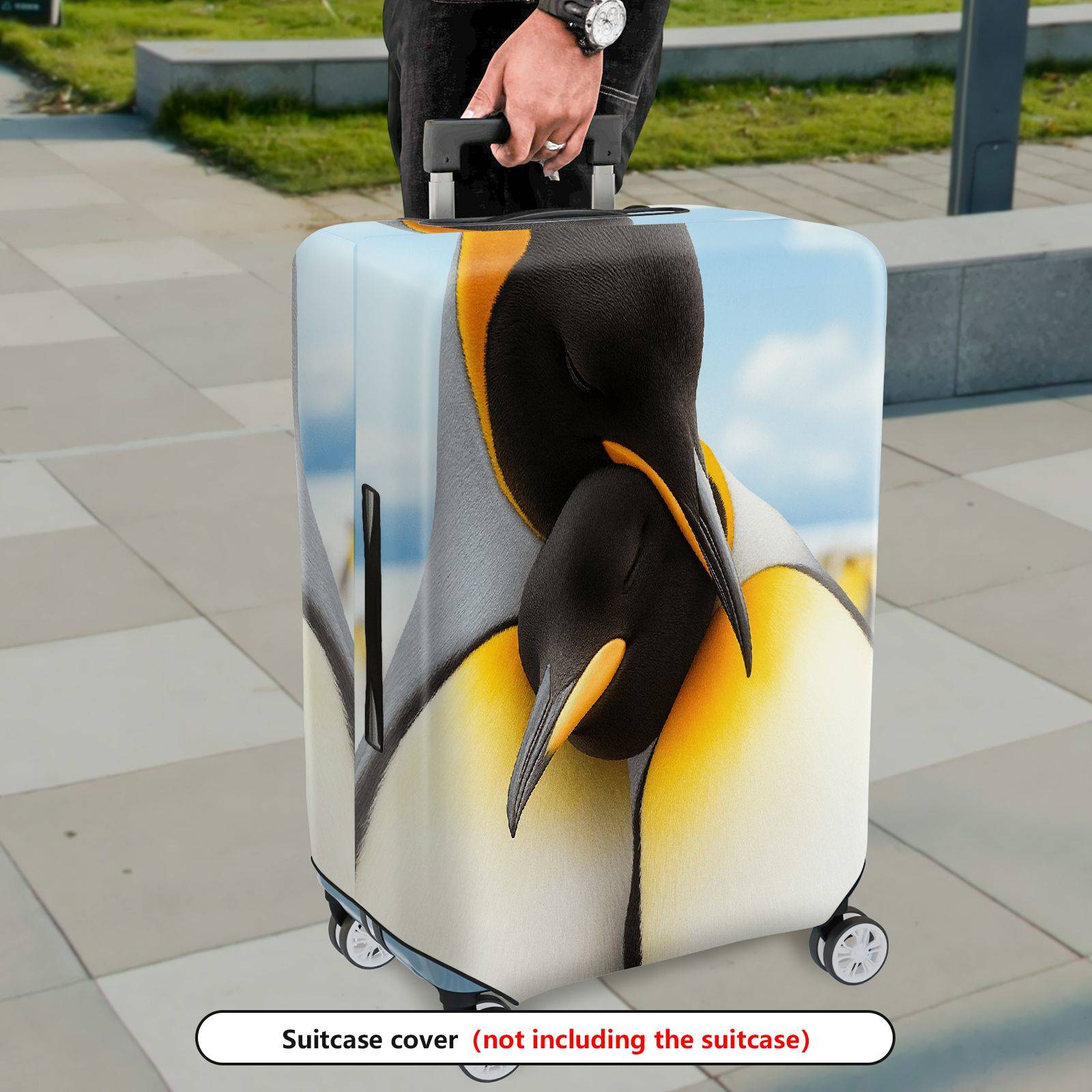 1-Piece Penguin Nature Animal Hugging Love Cute  Suitcase Luggage Cover, Stretch Protective Sleeve