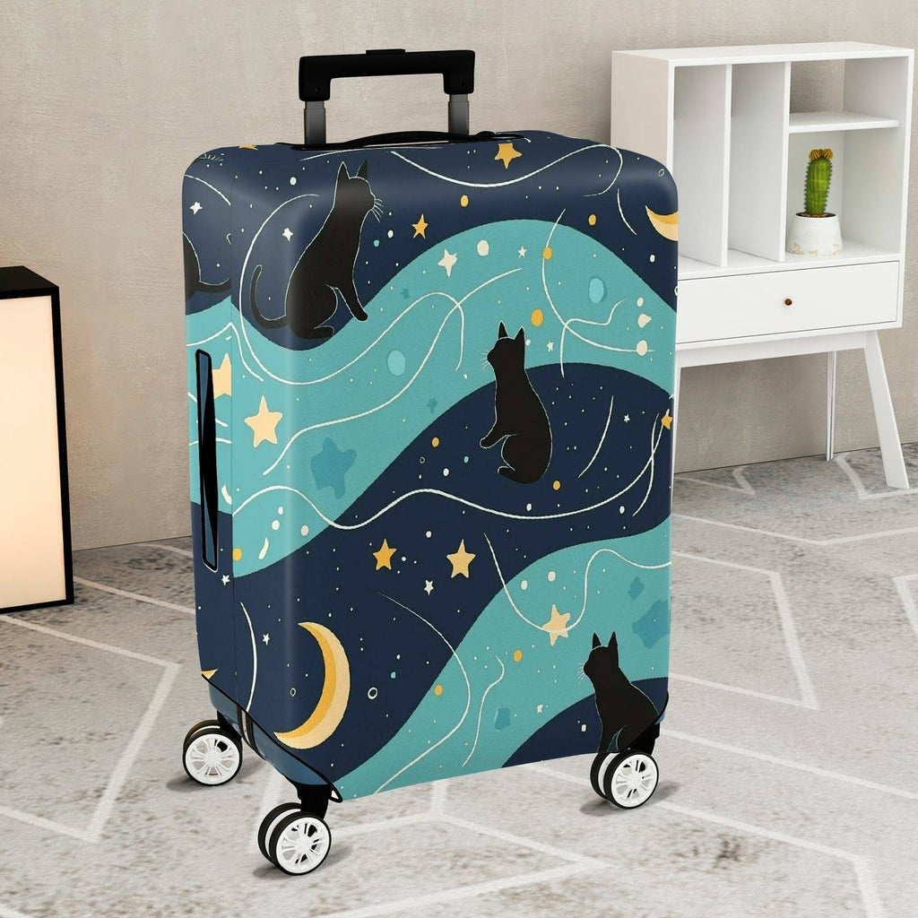 1-Piece Cat Starry Night Moon Galaxy Cosmic  Suitcase Luggage Cover, Stretch Protective Sleeve