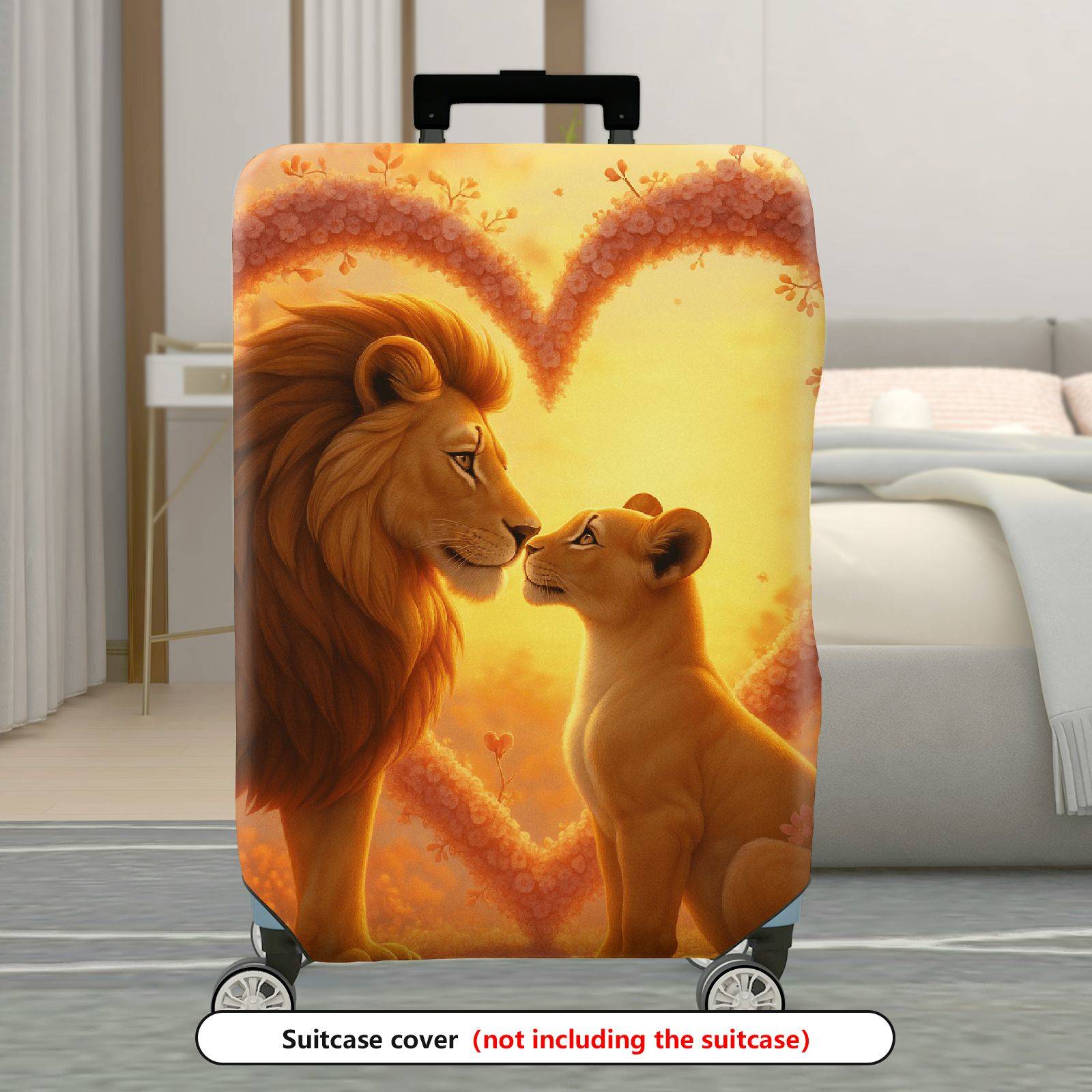 1-Piece Lion Heart Nature Artful Illustration Floral  Suitcase Luggage Cover, Stretch Protective Sleeve