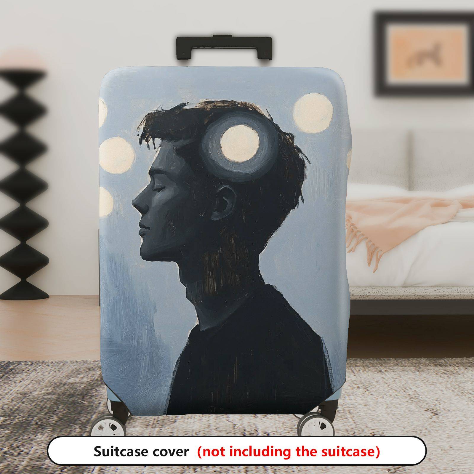 1-Piece Abstract Silhouette Light Circles Blue Modern Artistic  Suitcase Luggage Cover, Stretch Protective Sleeve