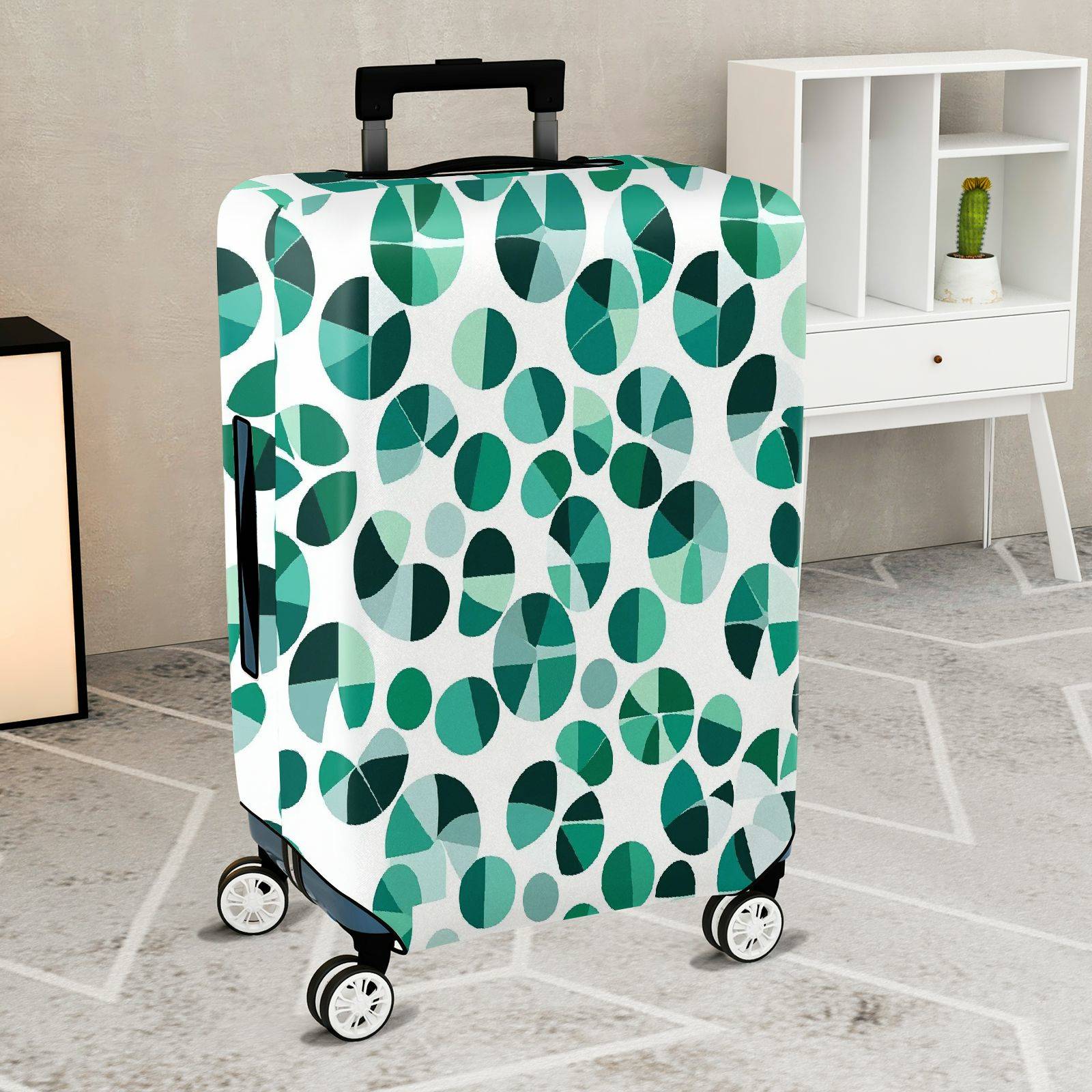 1-Piece Geometric Green Blue Circular Artistic Modern  Suitcase Luggage Cover, Stretch Protective Sleeve